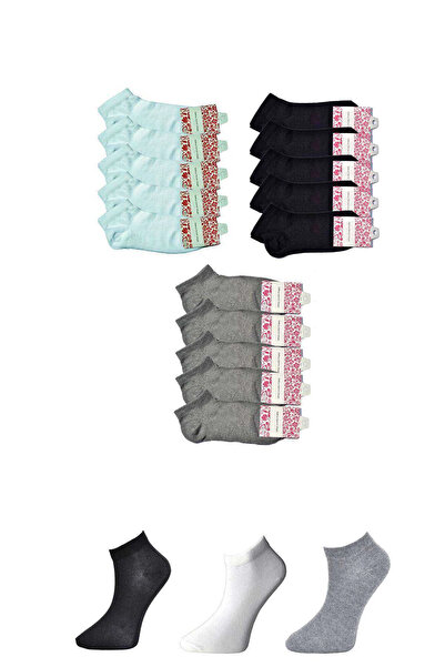 mtm My The Mall Clothing Black Gray and White Women's Ankle Socks 15 Pairs