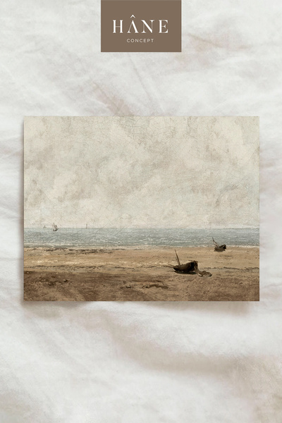 Hane Concept Vintage Beach and Kayak Poster, Simple Seaside Scenery