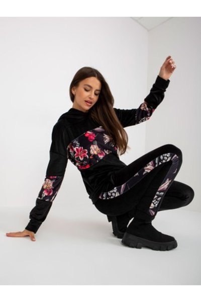 rue parıs Compleu Dama Maneca lunga, Floral, RUE PARIS, Negru Casual Model RV...