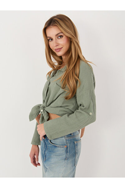 Italy Moda Camasa Dama Guler inalt, Bumbac, ITALY MODA, Khaki Casual Model MI...