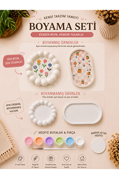 LORİCA Bubble Tabak & Oval Dekoratif Tepsi Boyama Seti – Taş Tozu Kendin Boya...