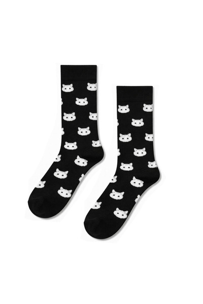CARNAVAL SOCKS Black Unisex Socks with White Cat Face Pattern