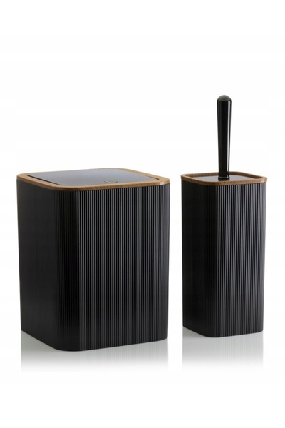 HowHomely Set de baie complet, 5 piese, pentru WC, coș negru, dozator, perie.