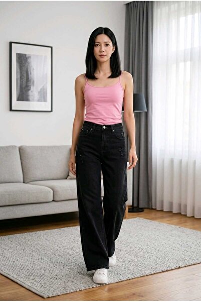 they11 Women's Wide Leg High Waist Lycra Denim Black Jeans