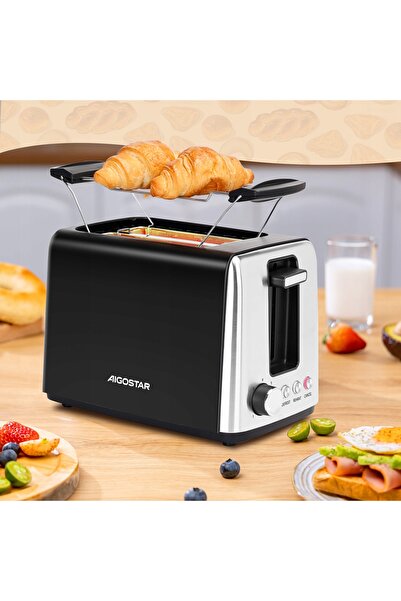 AIGOSTAR Prăjitor de pâine cu 7 niveluri de prăjire, 750W, pentru 2 felii de ...