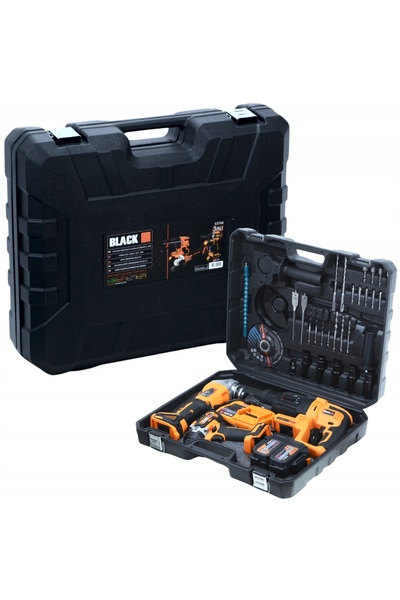 BLACK Set de scule: Ciocan, Cheie de impact, Polizor unghiular, 2x 4Ah + Acce...