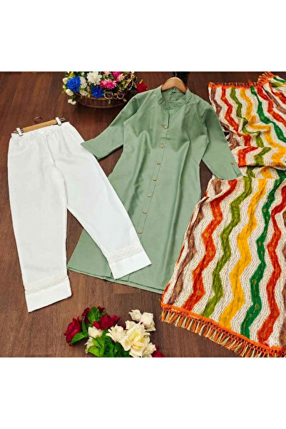 MYSMAR Light Green Slub Cotton Kurta Set - NJF2731 | Light Green