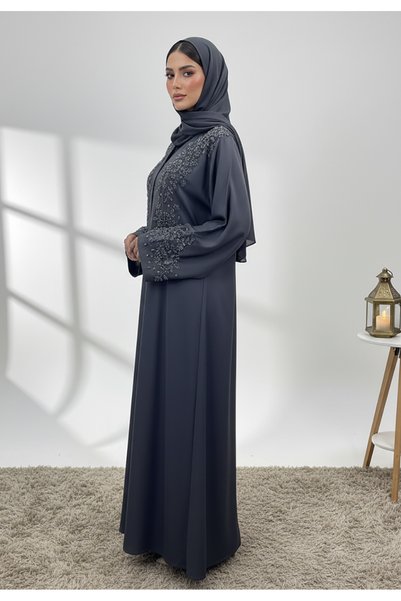 Nukhbaa Beaded Neck Abaya-856