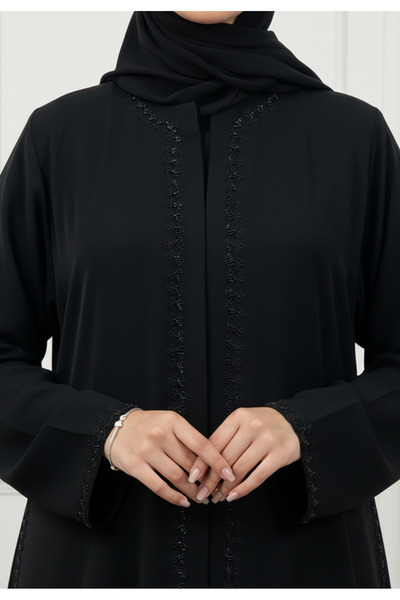 Nukhbaa Elegant Black Beaded Abaya-898