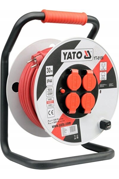 yato Cablu prelungitor cu tambur YT-8107, 40m, 4 prize, 3 x 2,5 mm², din plastic