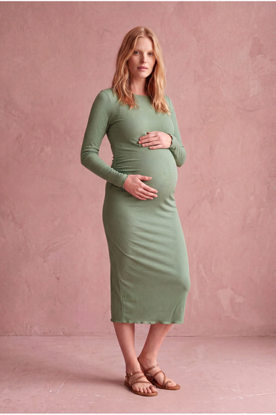 WESTMARK LONDON Maternity Khaki Green Ribbed Boat Neck Long Sleeve Baby Overl...