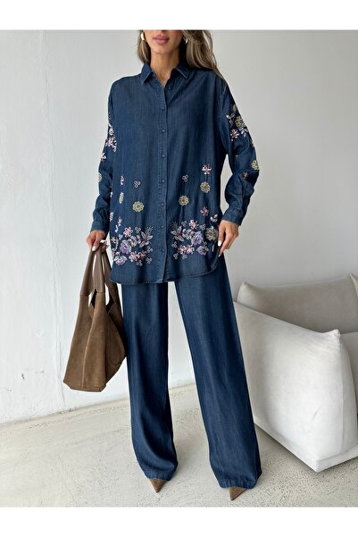 MİA NOURA Țesătură din denim pentru femei, cu aplicații de piatră pe față și ...