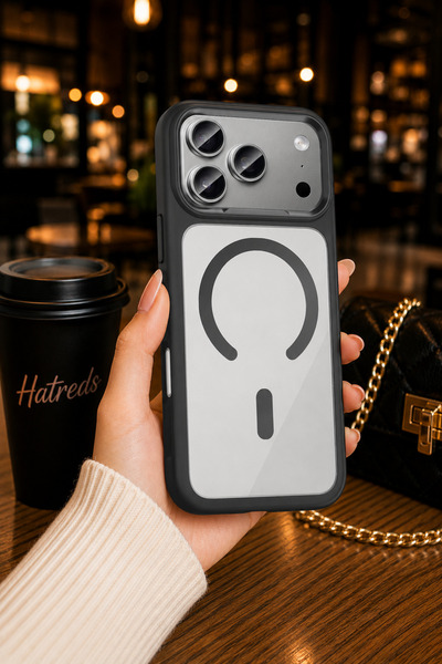 Hatreds iPhone 17 Pro Max Uyumlu MagSafe Metal Kamera Çerçeveli Kılıf Siyah