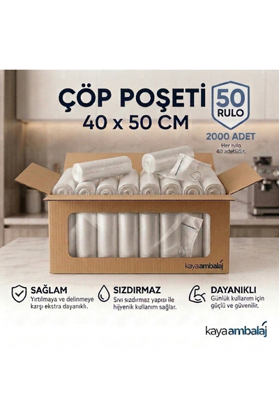 Kaya Ambalaj Çöp Poşeti Mini Boy Küçük Boy 40’lı 50 Rulo 40x50 Çöp Torbası ( ...