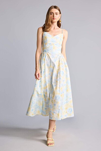 DeFacto 100% Cotton Floral Strappy Midi Dress I4175Ax26Sm