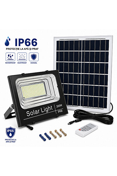 Produs Redus Proiector LED cu Incarcare Solara, Panou Separat, 200W, IP66 pentru Iluminat Exterior