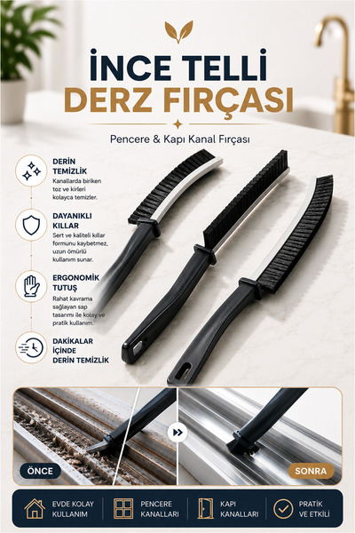 FLY LIFE İnce Telli Derz Fırçası - Pencere ve Kapı Kanal Temizlik Fırçası (1 ...