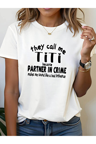 45 BPM They Call Me TITI Letter Print T-shirt, Short Sleeve Crew Neck Casual ...