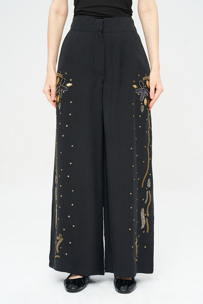 Orfeo Negro Women's Intensely Stone and Bead Embroidered Palazzo Trousers