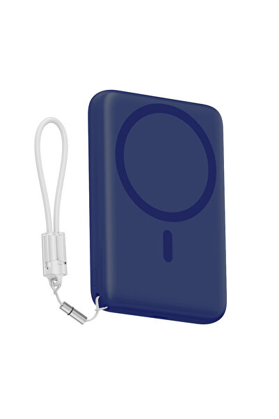 QCY Magnetic Wireless Power Bank 10000mAh 22.5W - PBW10A - Fast Charging with Built-in Cable, USB-C Input/Output, Magnetic Wireless Charging - Dark Blue
