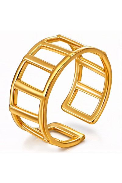 OEM Inel Geometric Cage auriu, din oțel inoxidabil, placat cu aur 18K