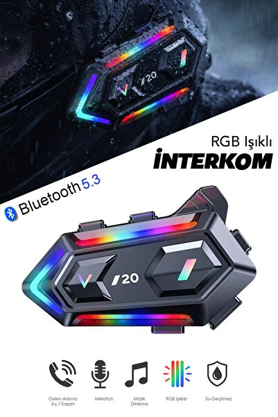 mimtec RGB Işıklı Bluetooth 5.3 Interkom - Su Geçirmez Kask İçi Motosiklet Ku...