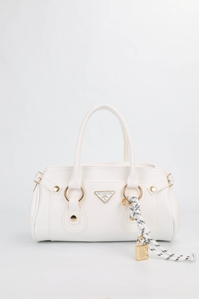 NOTHING Women's White Belt and Charm Detailed Pocket Shoulder and Crossbody B...