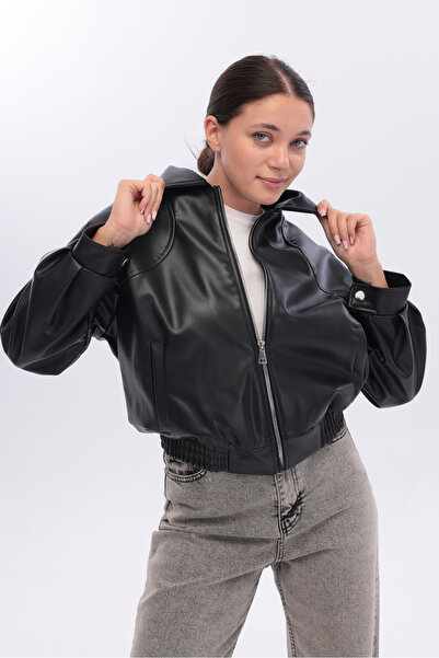 ELUVIA FASHION New Season Women's Bomber Leather Jacket Belt Detailed Crop So...