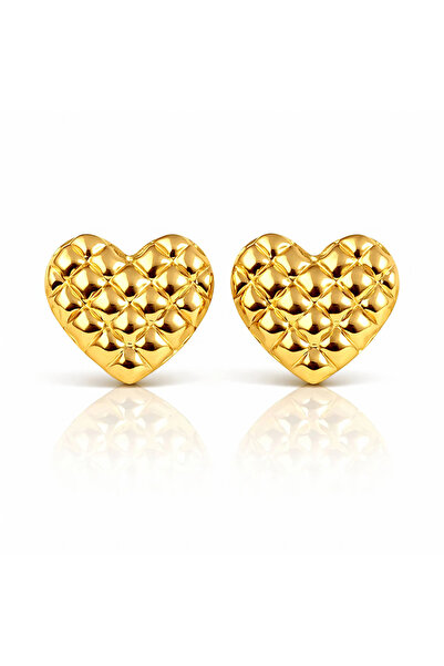 OEM Cercei Quilted Heart aurii, din oțel inoxidabil, placați cu aur 18K