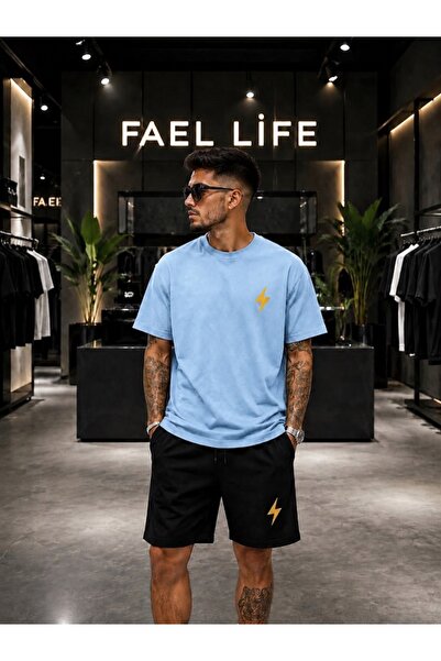 FAEL LİFE Unisex Wide-Let T-Shirt and Shorts Set with Lightning Print