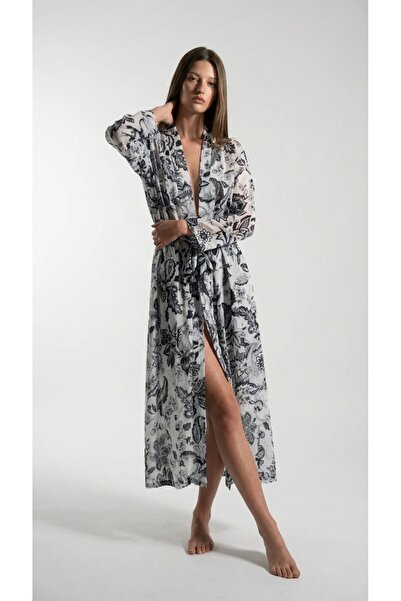 Minteks Exclusive Terra Flora Transparent Long Kimono Dressing Gown
