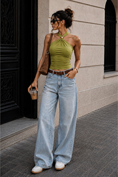 get crazy collection Women's Bluz with Metal Collar Detail and Tie-Up Fastening
