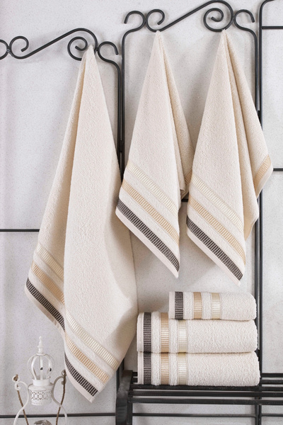 BİNNUR HOME Natural 6-Piece Towel Set (3 Bath Towels, 3 Hand Towels) Bathroom...