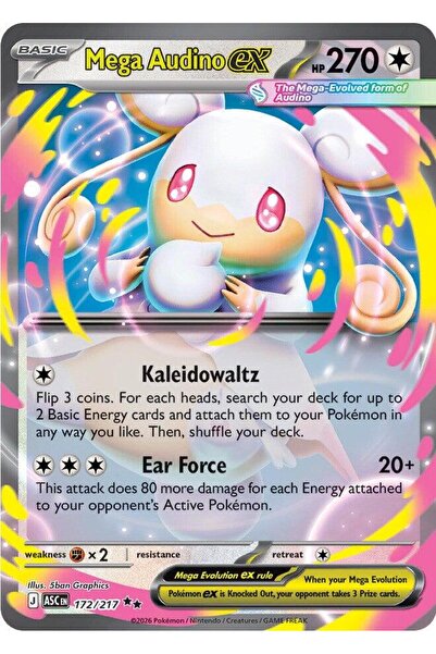 Pokemon TCG Mega Audino Ex # 172 Pokemon Ascended Heroes Original Card