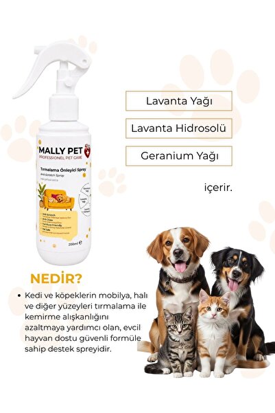 MALLY PET PROFESSIONEL PET CARE Kedi ve Köpekler İçin Koltuk Tırmalama Önleyici Sprey 200ml