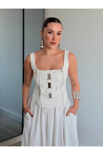 ROUPAS COLLECTİON Fermuar Detaylı Korse Bluz
