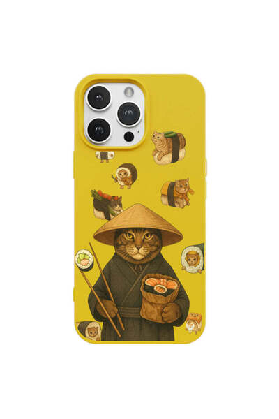 Casen iPhone 14 Pro Max Sarı Kedi Tasarımlı Gimbap Cat Renkli Silikon Telefon...