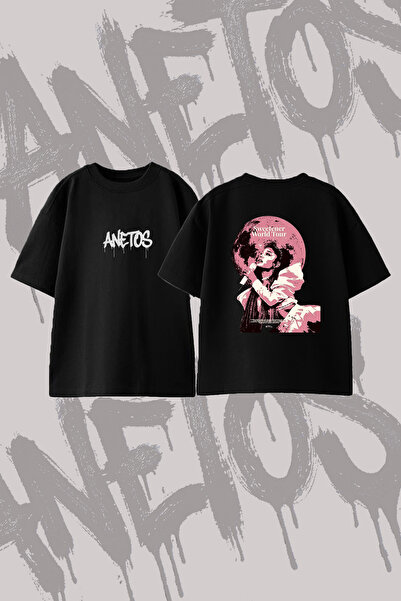 Anetos Ariana Grande Sweetener_2 Design Back Printed Cotton Black Oversize T-...