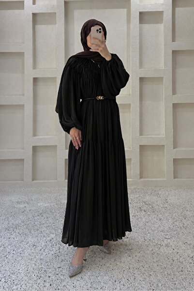 lamelif Layered Detailed Chiffon Dress Black