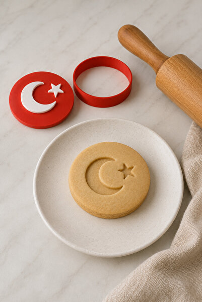 TUTACENTER Turkish Flag Cookie Mold 6 cm Plastic Moon Star Stamp Set Sugar Do...