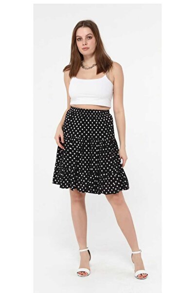 MAKSEN TEKSTİL 60 cm Midi Length Short Skirt with Polka Dots