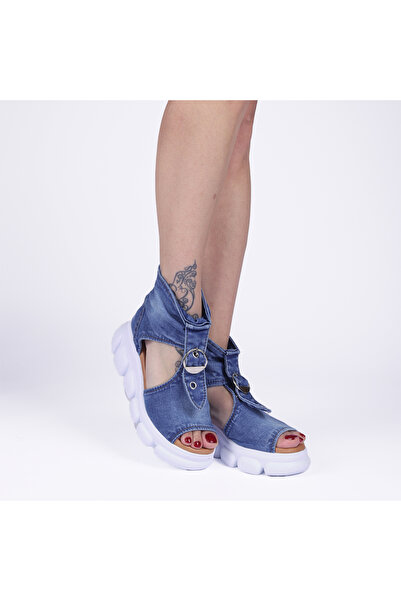 jeanlog Women's Denim Sandals with Buckle Detail, Leather Insole, Orthopedic