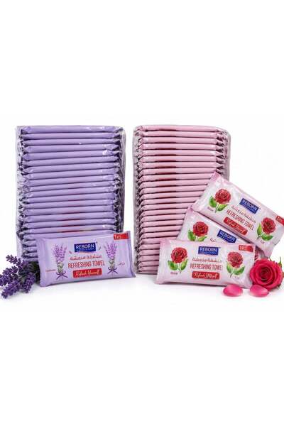 Reborn Beauty Rose Scented Refreshing Wet Wipes (25 Pieces) and Lavender Scen...