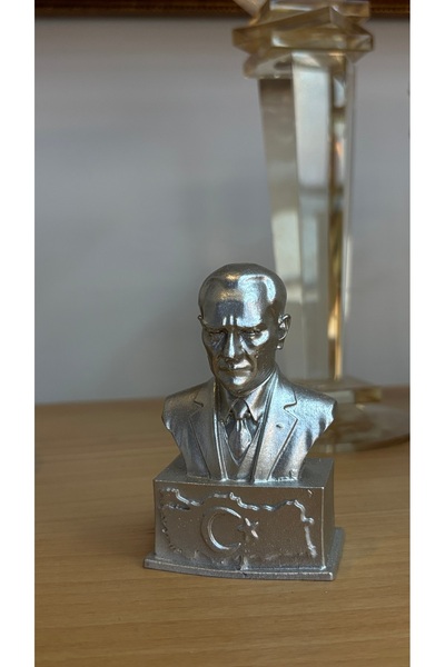 Özkatelier Dekoratif Atatürk Masaüstü Biblo Gümüş