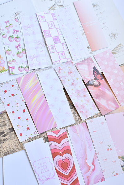 GÖKÇETasarım Pink Aesthetic Bookmark Set (18 Pieces) Thin Paper / Pink Vibes ...