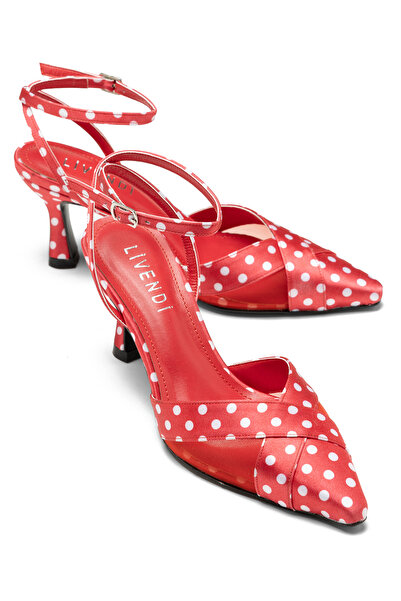 livendi Si̇ena Women's Red Polka Dot 7.5 cm Heeled Shoes with Pointed Toe and...