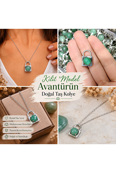 best bioenerji taş terapi Avantürün Kilit Model Natural Stone Necklace Certified