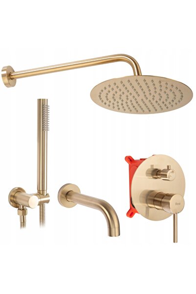 NO BRAND Set de duș încastrat Lungo P6609 cu pară de duș tip ploaie, auriu pe...