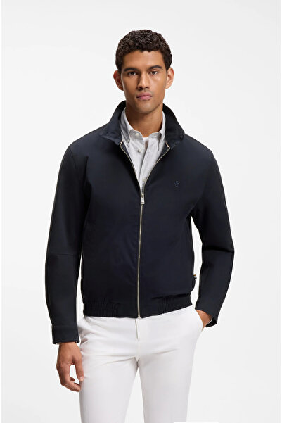 BOSS Men's Mercerized Cotton Relaxed Fit Stand Collar Waterproof Navy Blue Coat