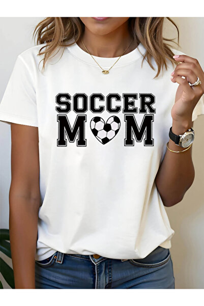 NOURAM تي شيرت نسائي للأمهات بأكمام قصيرة وياقة دائرية مع طباعة حروف "SOCCER ...